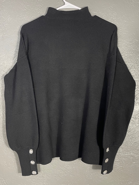 Tahari Sweaters - Tahari Mock Neck Sweater Jeweled Button Cuff Balloon Sleeve Black Large